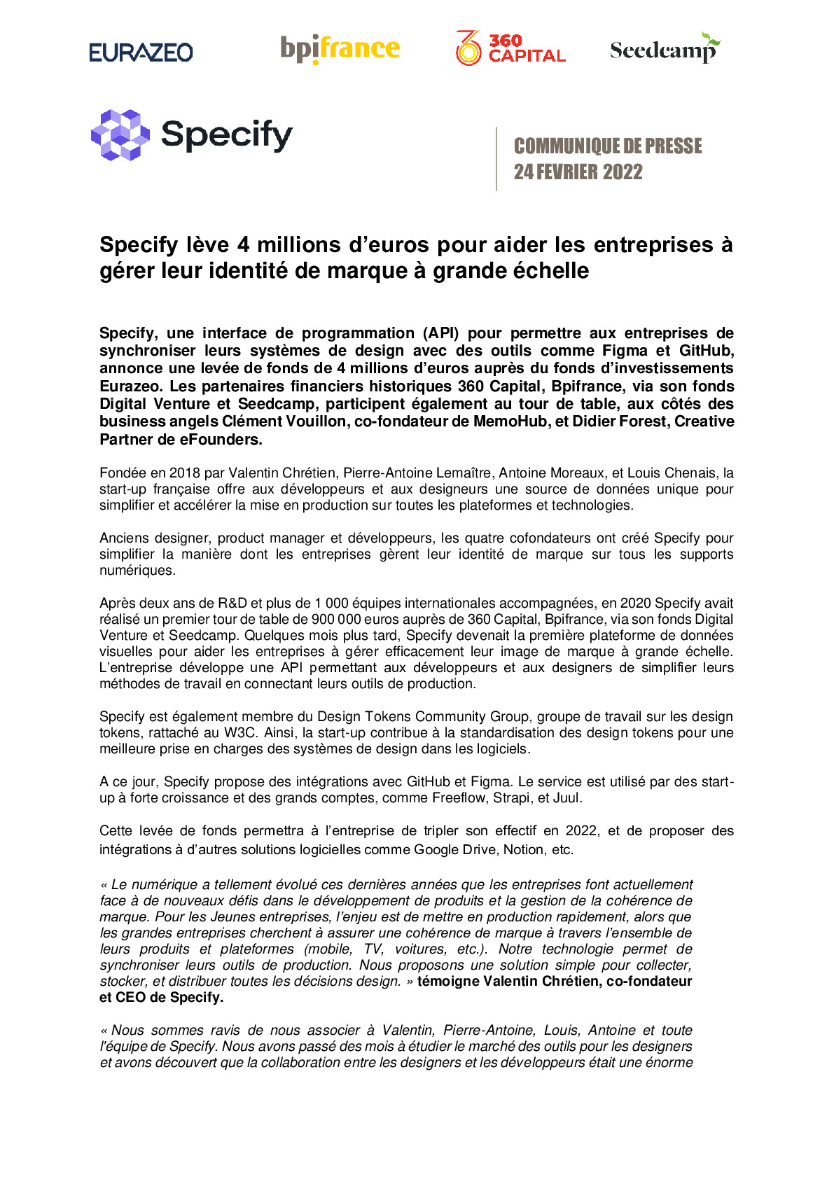 2022 02 24 – CP Bpifrance – Specify leve 4 millions deuros pour aider les entreprises a gerer leur identite de marque a grande echelle-pdf