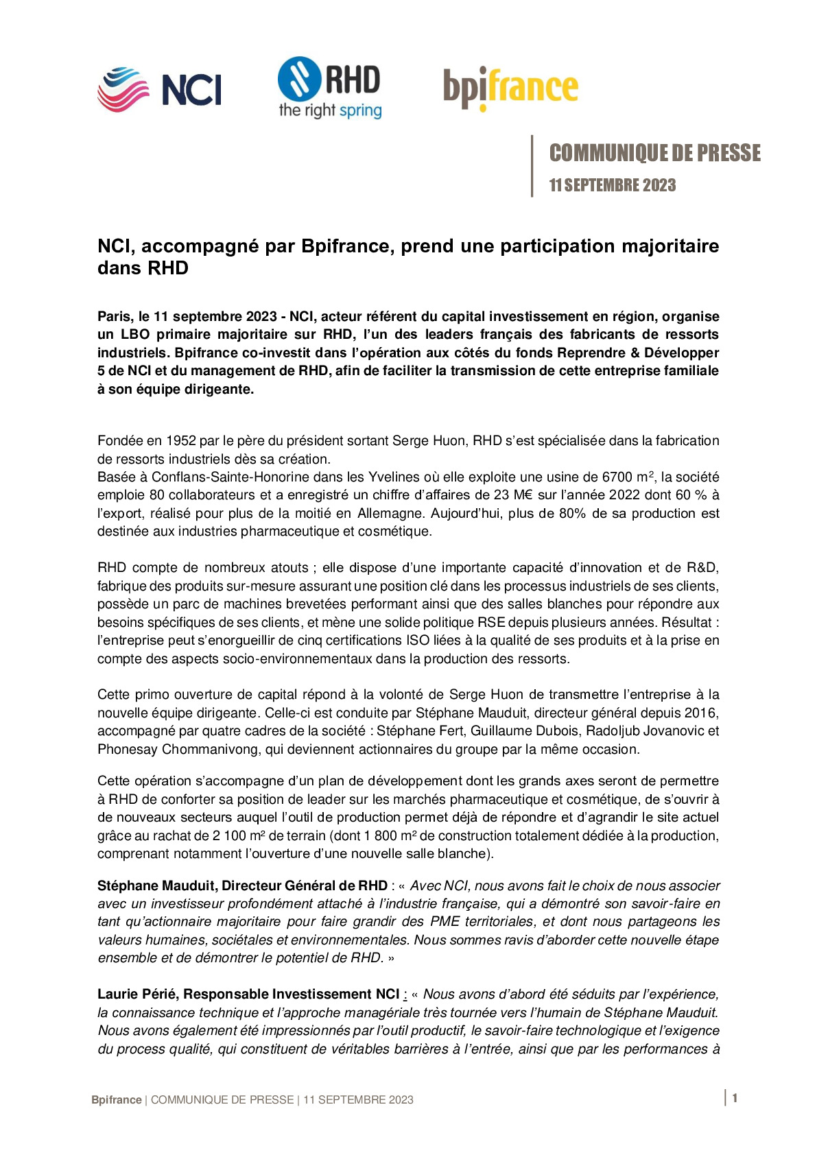 2023 09 11 – CP Bpifrance – NCI, accompagné par Bpifrance, prend une participation majoritaire dans RHD-pdf