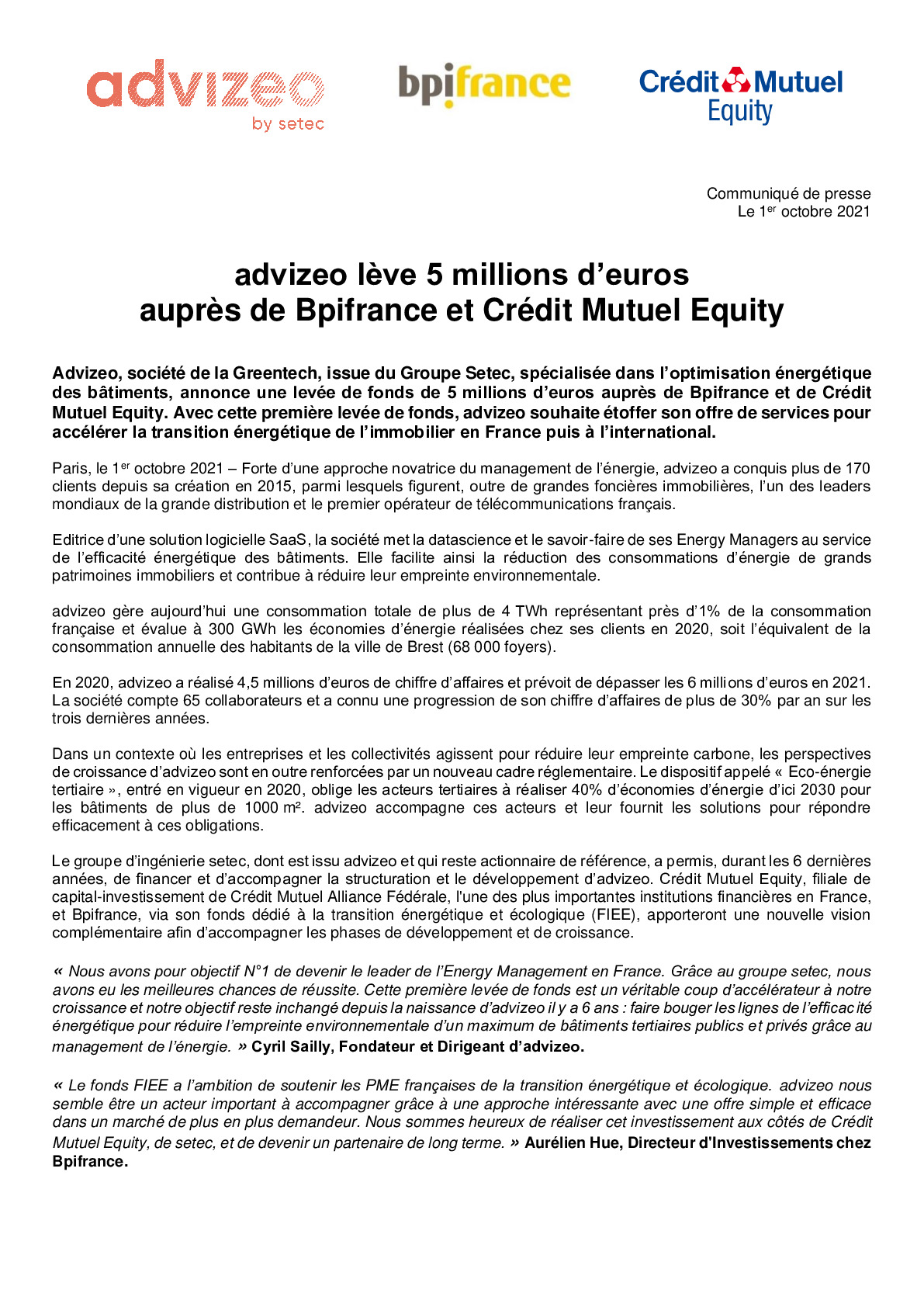 2021 10 01 – CP Levee advizeo – Bpifrance – Credit Mutuel-pdf