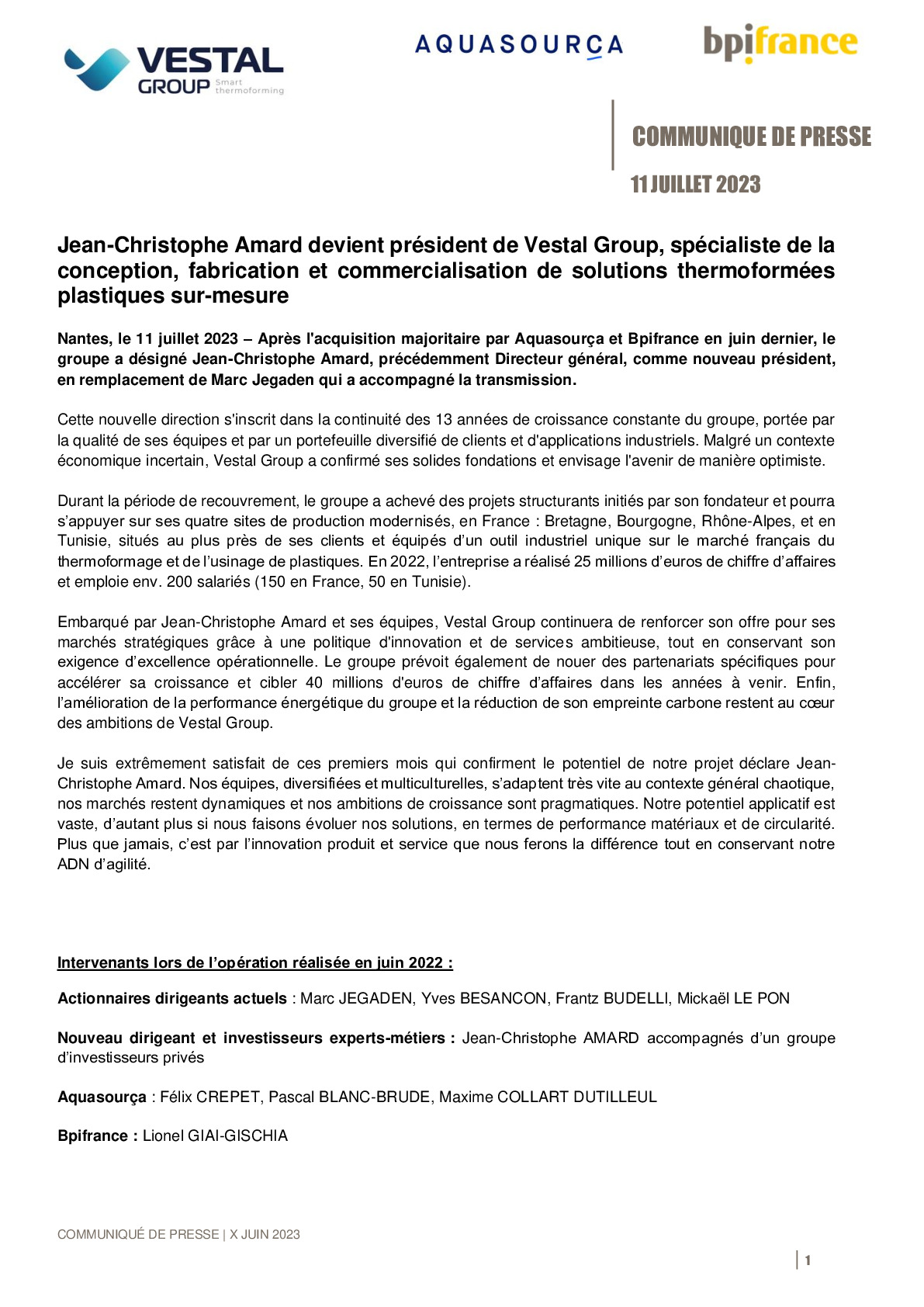 2023 07 11 – CP Bpifrance – Jean-Christophe Amard devient président de Vestal Group-pdf