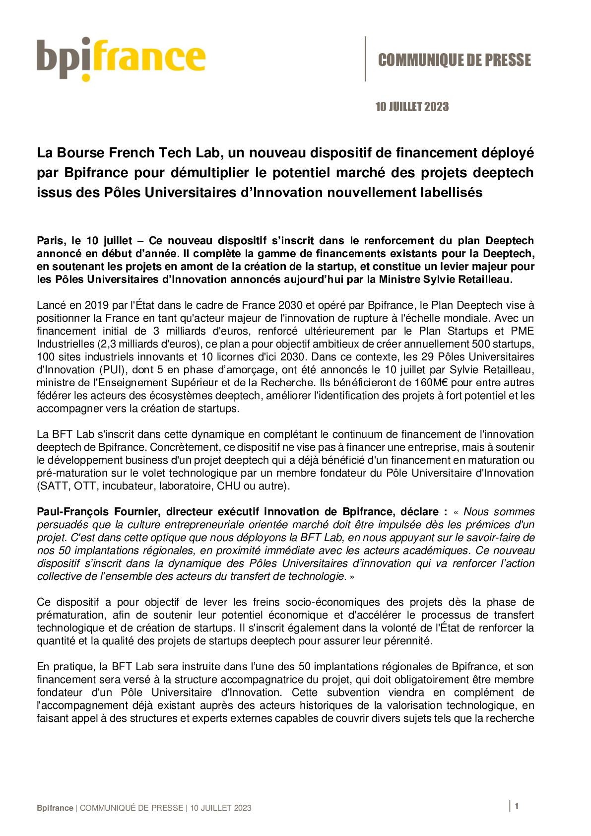 2023 07 10 CP – La Bourse French Tech Lab, un nouveau dispositif de financement déployé par Bpifrance-pdf