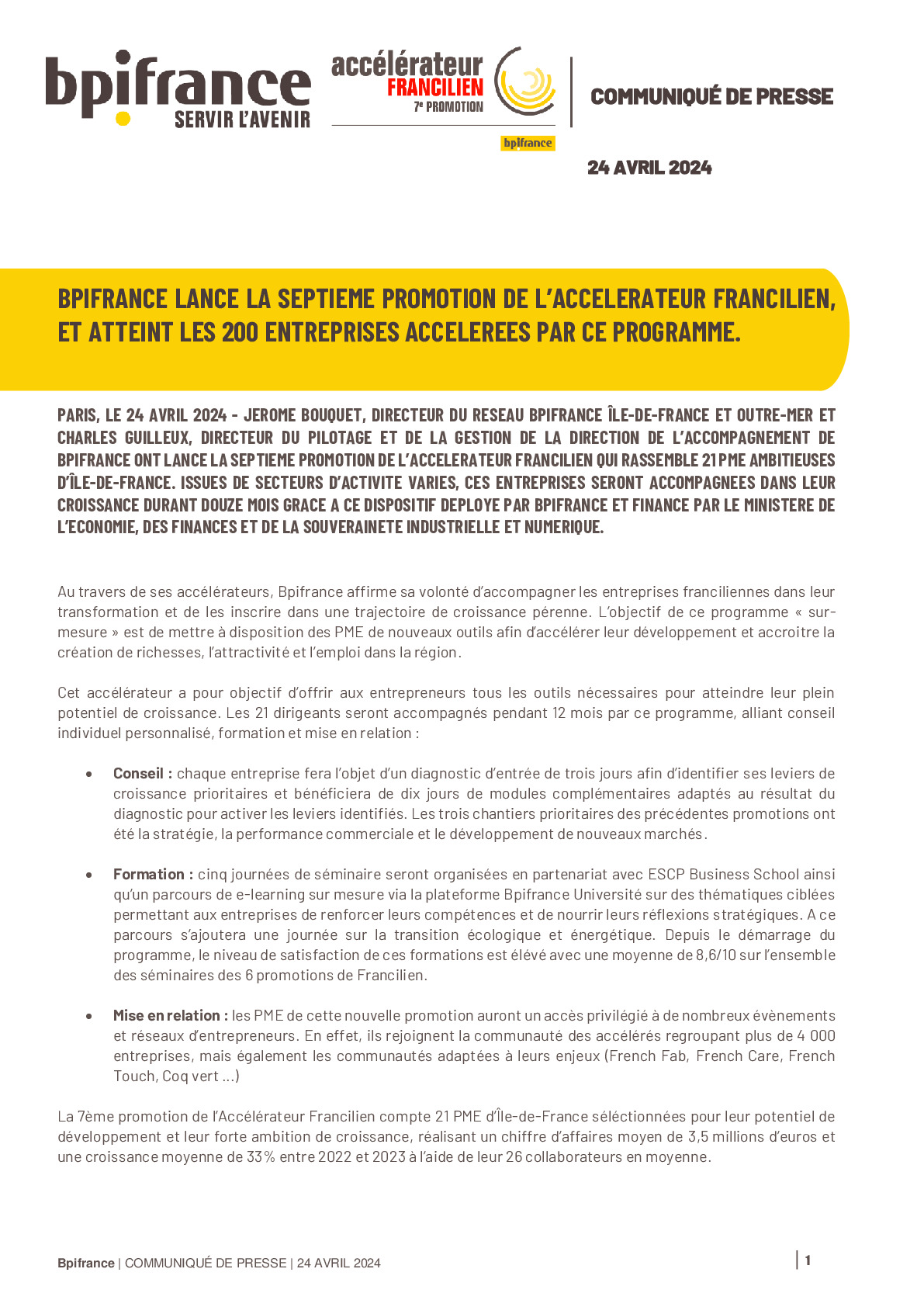 2024 04 24 – Bpifrance lance la septième promotion de laccélérateur Francilien et atteint les 200 entreprises accélérées par ce programme_-pdf