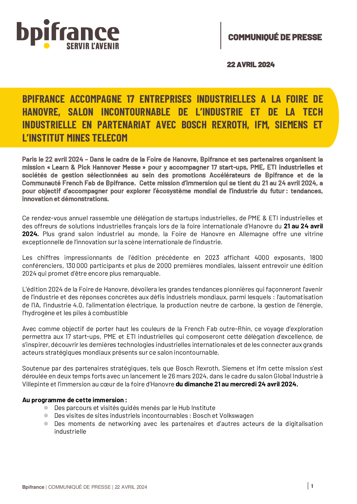 2024 04 22 – Cp Bpifrance – Bpifrance accompagne 17 entreprises industrielles à la foire de Hanovre salon incontournable de l’industrie et de la tech industrielles-pdf