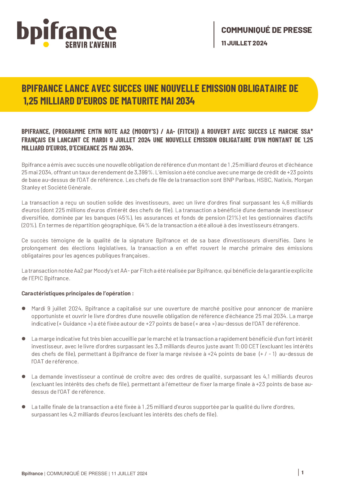 2024 07 11 – CP Emission Obligataire Bpifrance (FR) vdef
