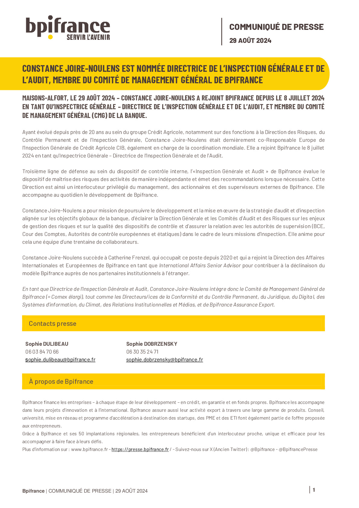 2024 08 29 – Bpifrance – Nomination de Constance Joire-Noulens