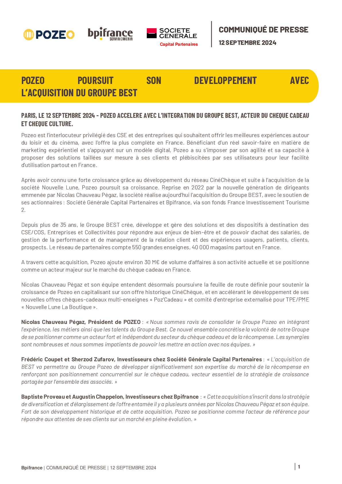 2024 09 12 – POZEO poursuit son développement avec l’acquisition du Groupe BEST