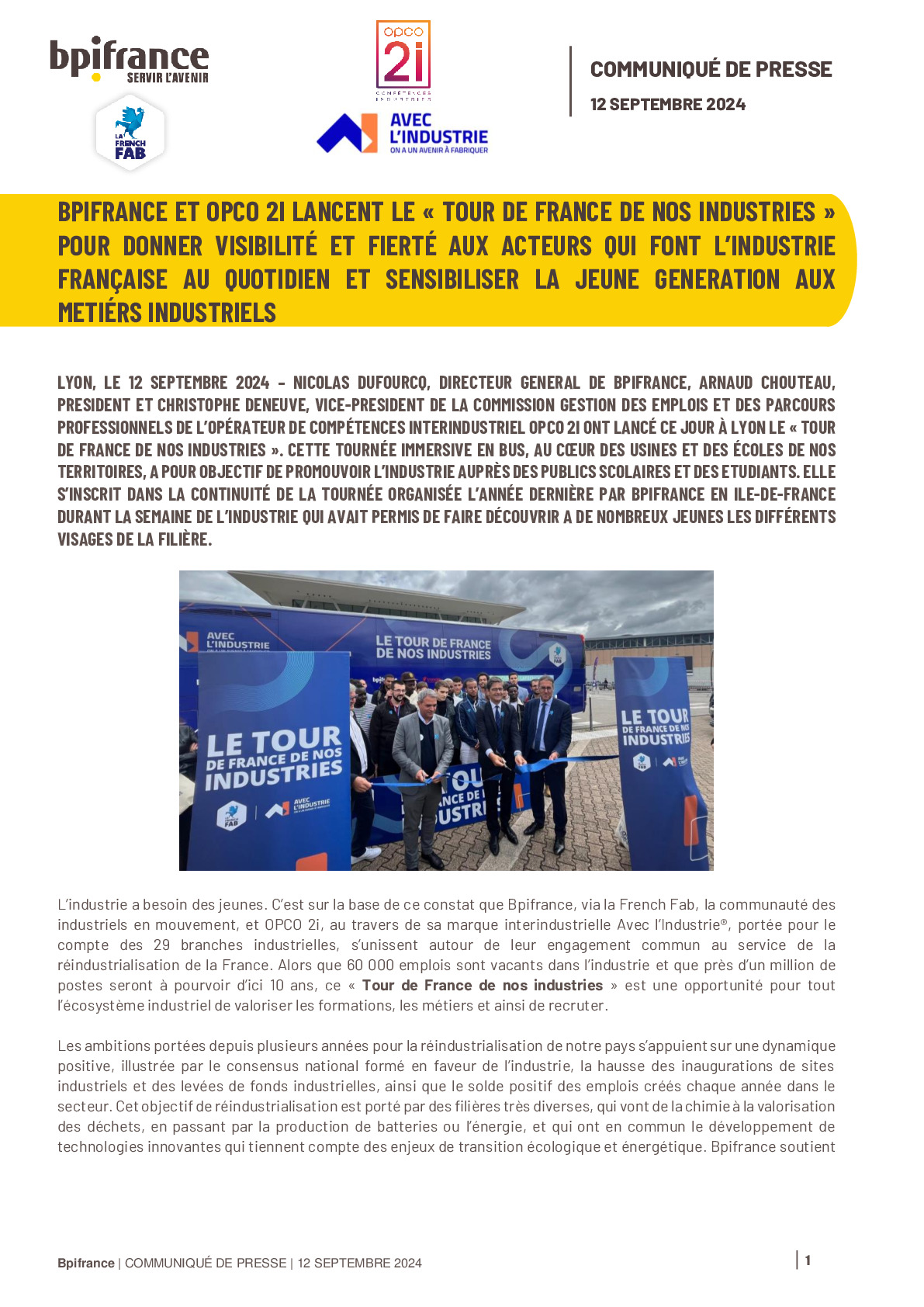 2024 09 12 – Bpifrance et les OPCO2I lancent le Tour de France de nos Industries