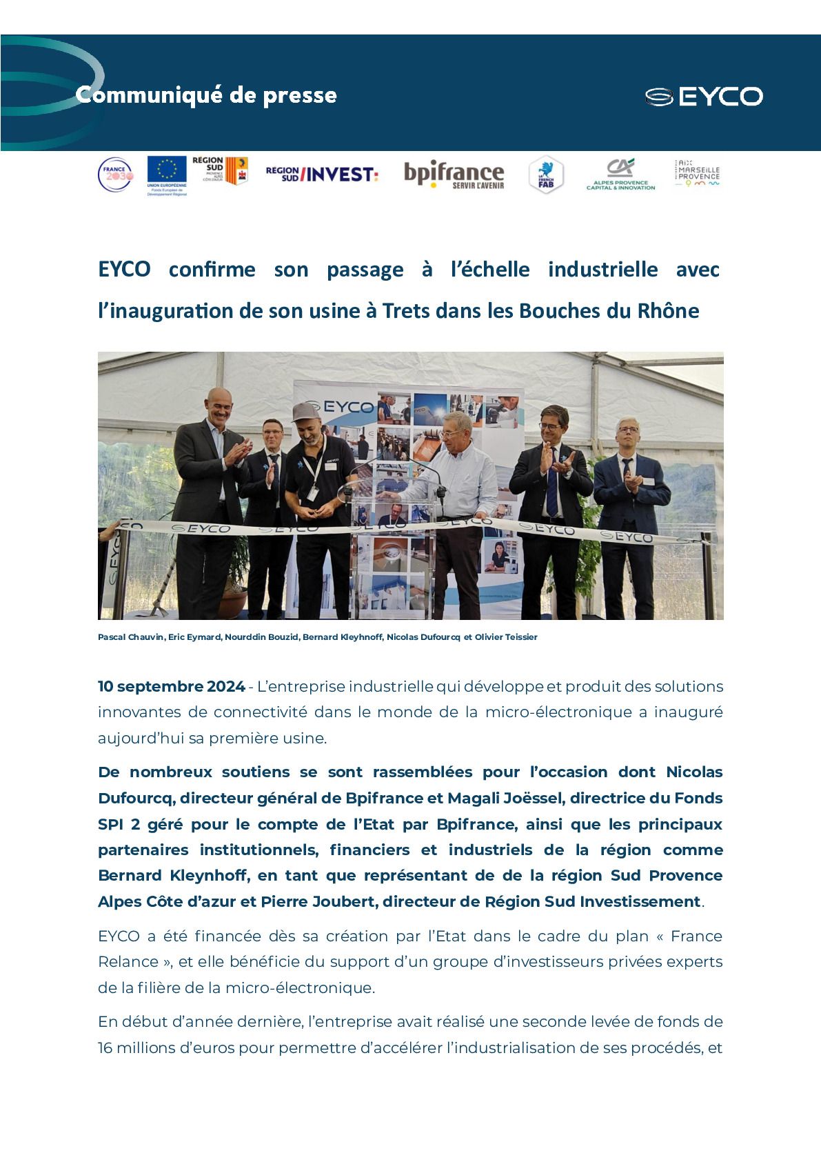 2024 09 10 CP – EYCO confirme son passage à l’échelle industrielle avec l’inauguration de son usine à Trets dans les Bouches du Rhône