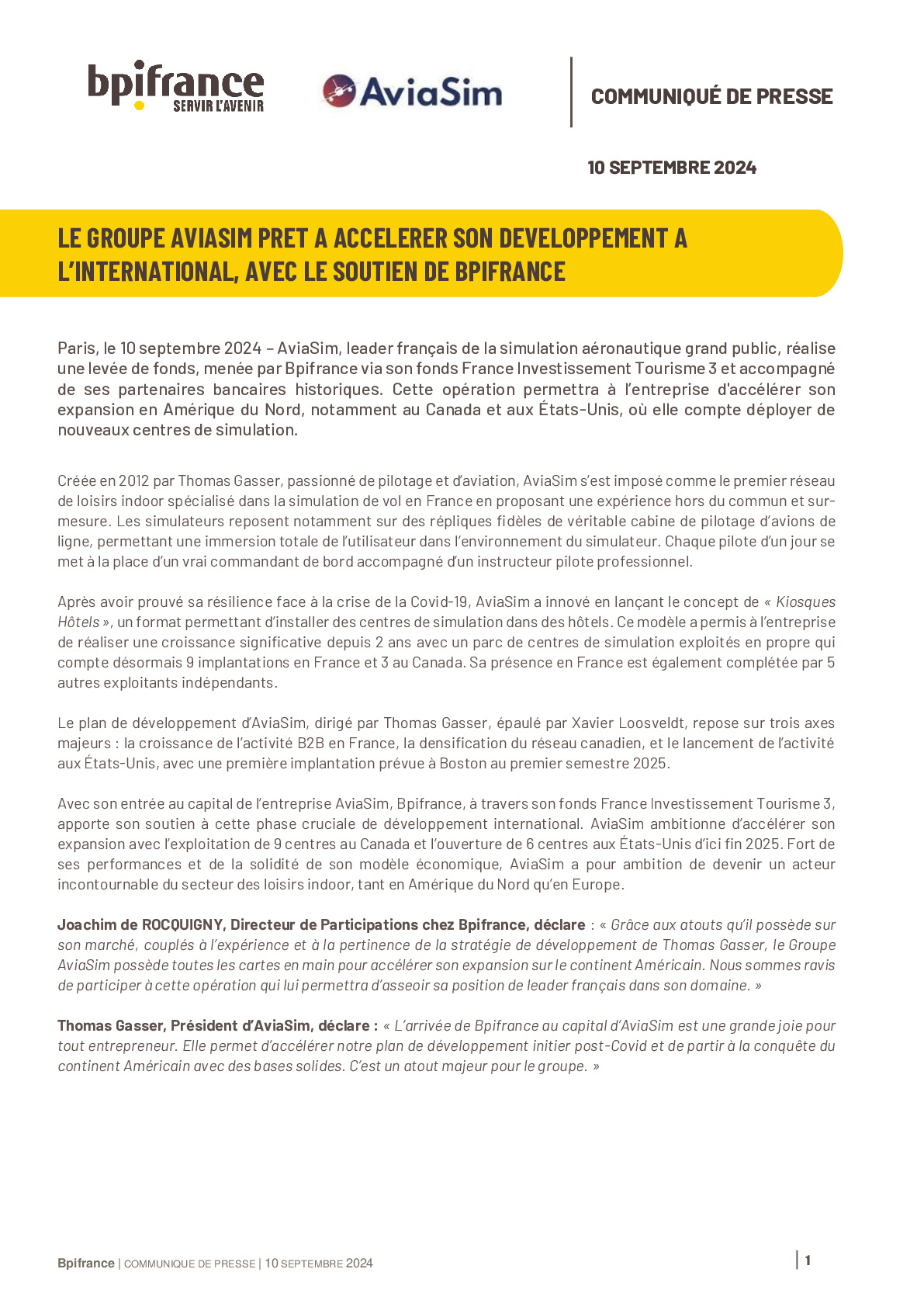 2024 09 10 – CP LE GROUPE AVIASIM PRET A ACCELERER SON DEVELOPPEMENT A L’INTERNATIONAL, AVEC LE SOUTIEN DE BPIFRANCE