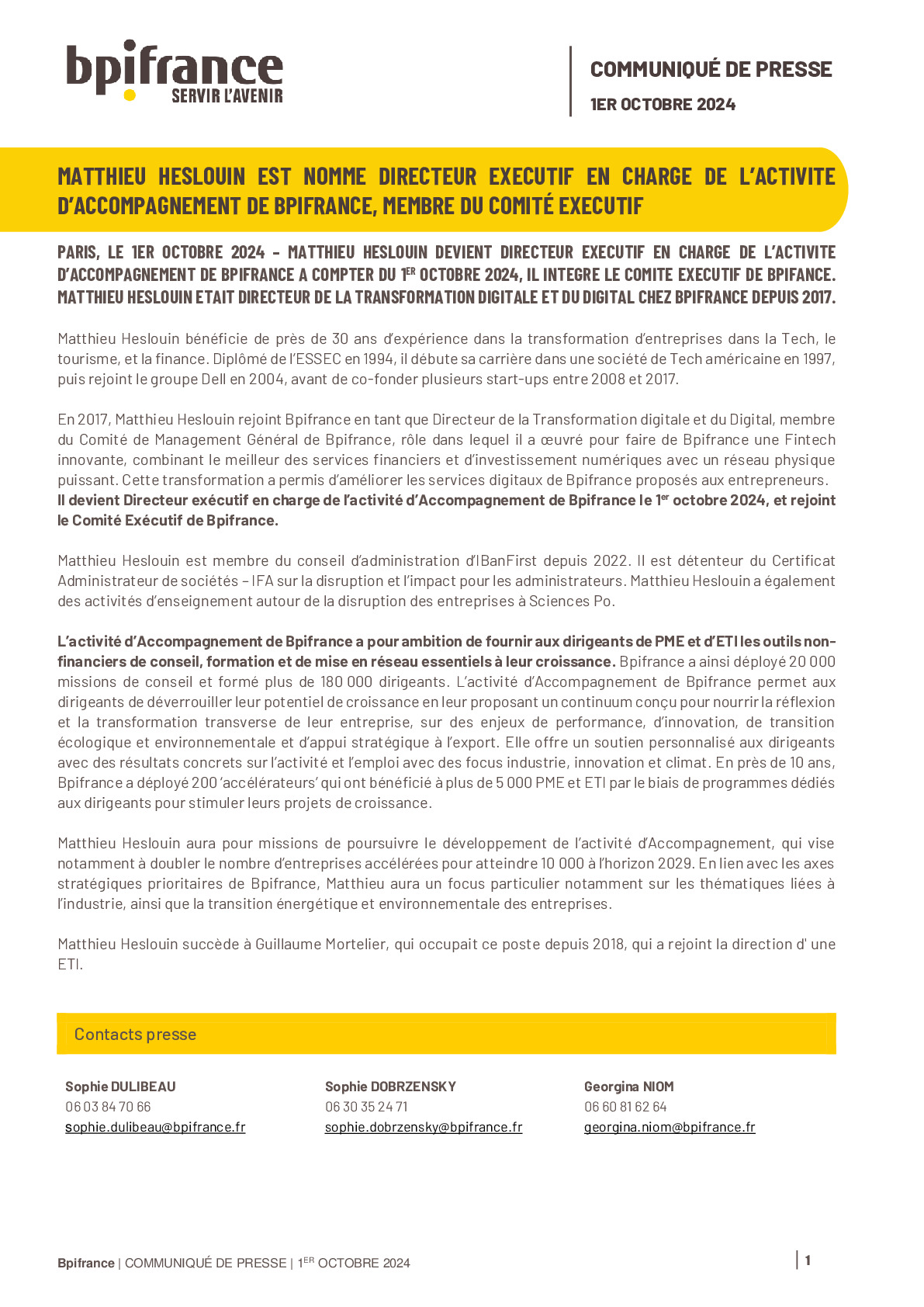 2024 10 01- Bpifrance – Nomination de Matthieu Heslouin