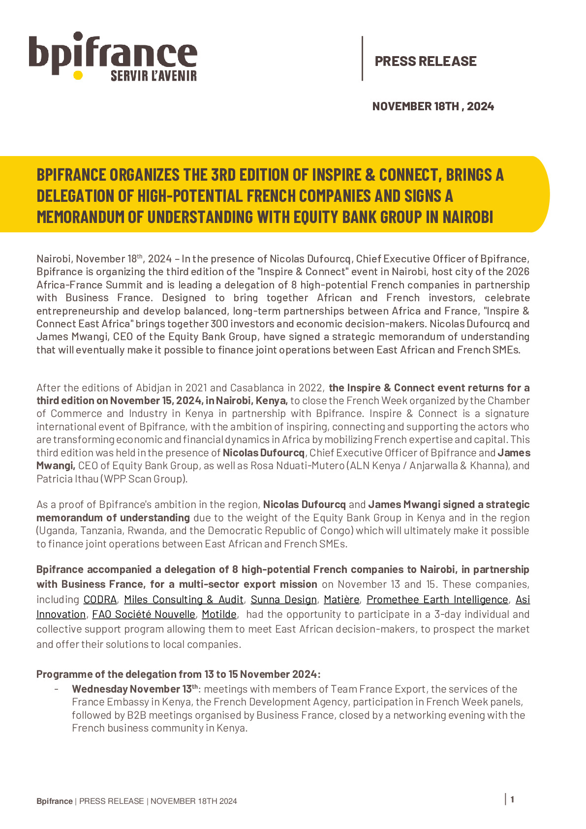 2024 11 15 – Bpifrance Press release- Bpifrance organizes the 3rd edition of Inspire _ connect in Nairobi vdef