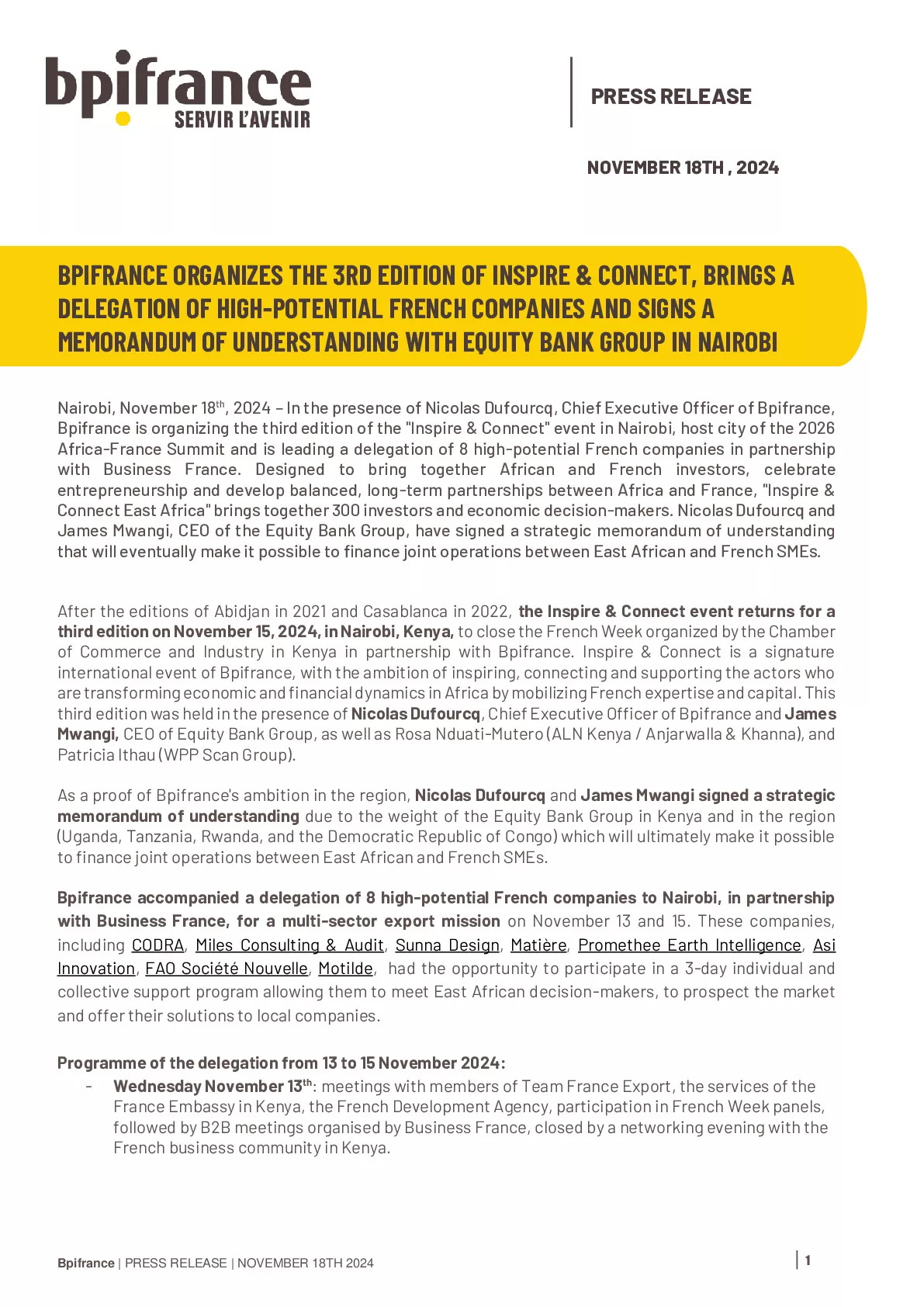 2024 11 15 – Bpifrance Press release- Bpifrance organizes the 3rd edition of Inspire _ connect in Nairobi vdef