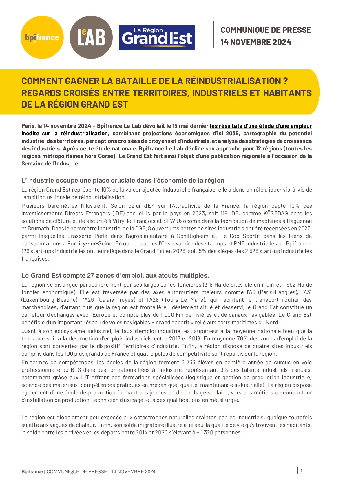 CP Grand Est Bpifrance Le Lab – Etude Industrie et Territoires