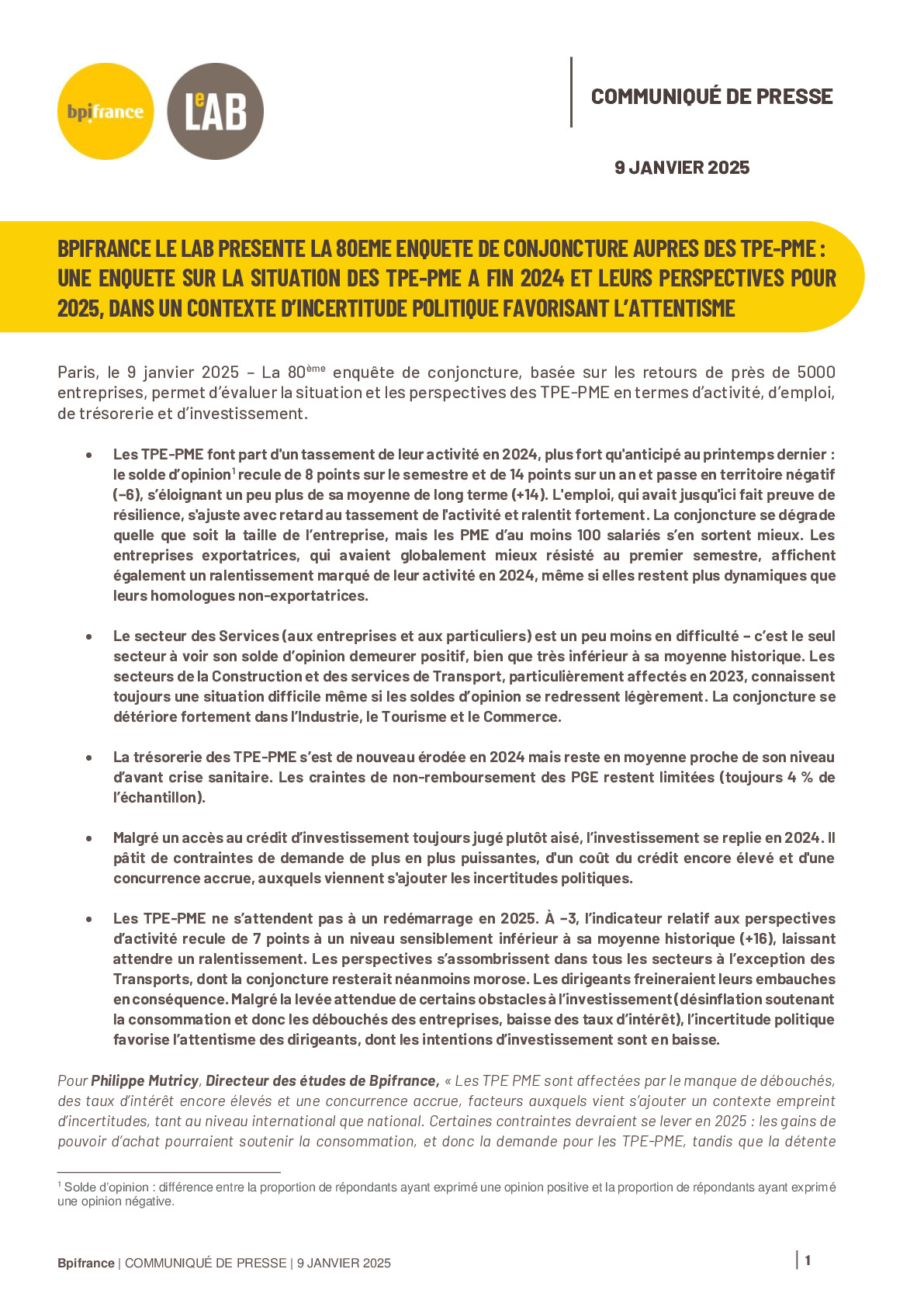 2025 01 09 – CP Bpifrance Le Lab – 80e Enquête de conjoncture