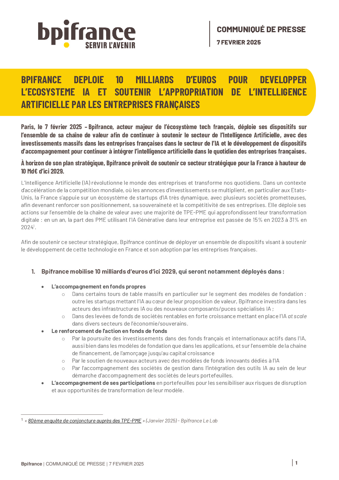 2025 02 07 CP – Bpifrance déploie 10 milliards d’euros pour l’IA 1