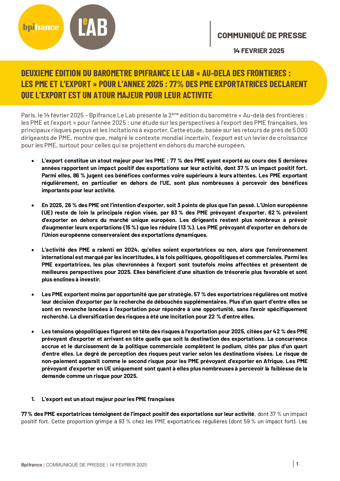 2025 02 14 – CP Bpifrance Le Lab – 2eme baromètre Bpifrance Le Lab Au-dela des frontières les PME et l’export_vdef pour diff (002)