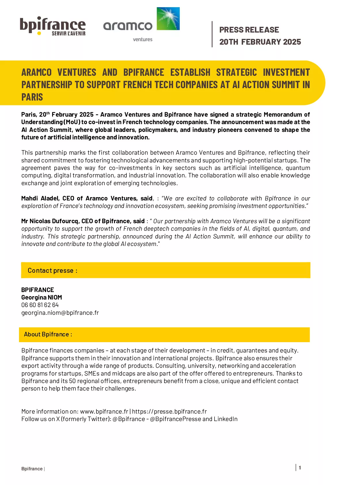 2025.02.03 – Press release – Aramco ventures and Bpifrance establish strategic investment partnership to support french tech companies