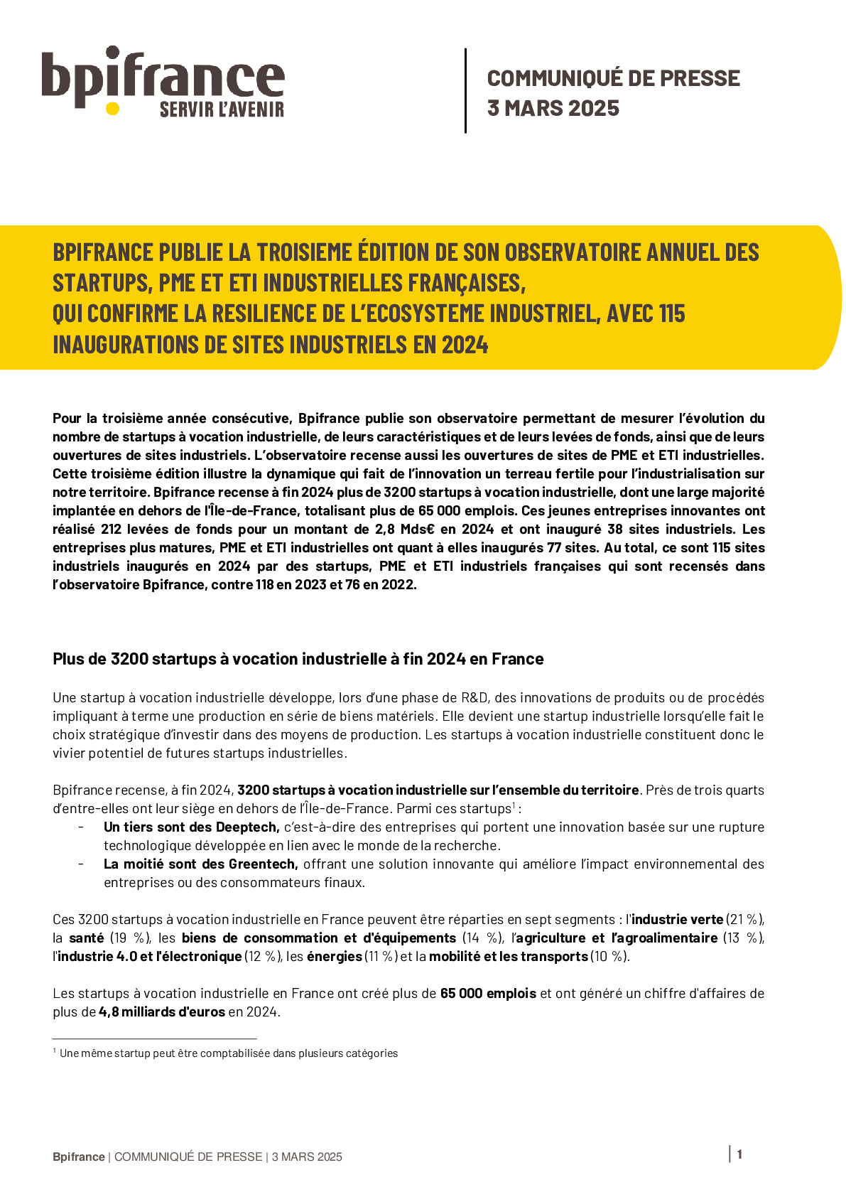 2025 03 03 CP Bpifrance – Observatoire des Startups et PME industrielles