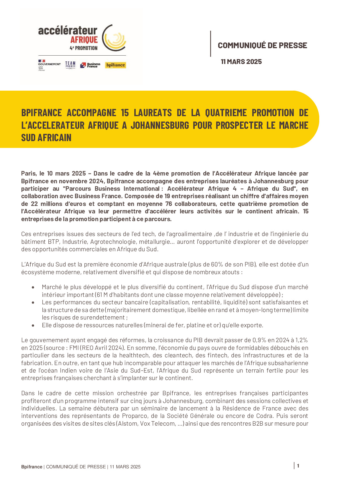 2025 03 11_CP_Bpifrance accompagne 15 lauréats de la 4eme promotion de l’accélérateur Afrique à Johannesburg