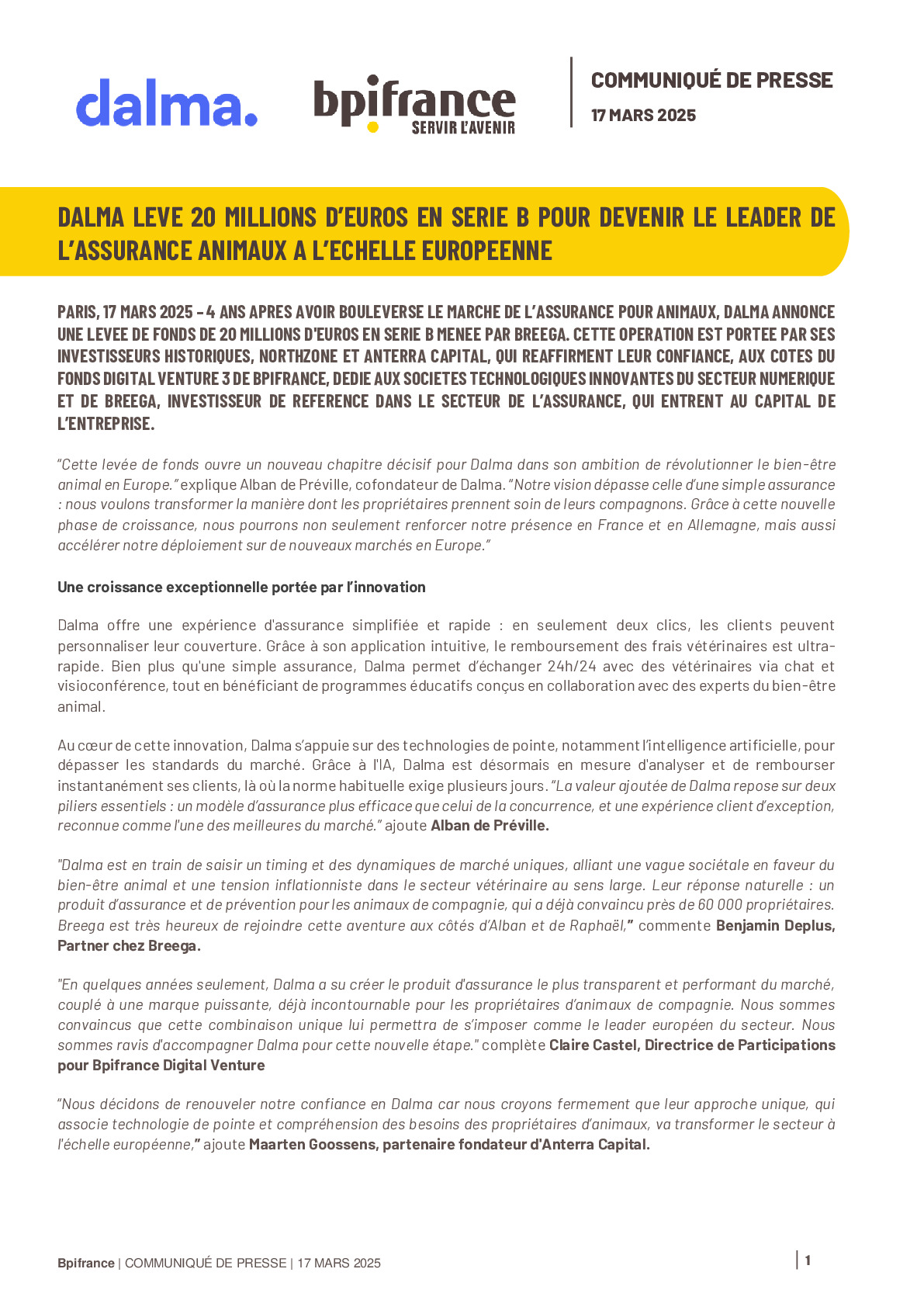 2025 03 17 – Dalma lève 20 millions d’euros en série B pour devenir le leader de l’assurance animaux à l’échelle européenne