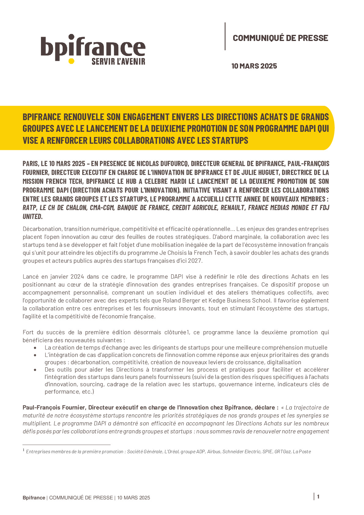 2025 03 10 –  Bpifrance renouvèle son engagement envers les Directions Achats de Grands Groupes avec le lancement de la deuxième promotion de son programme DAPI