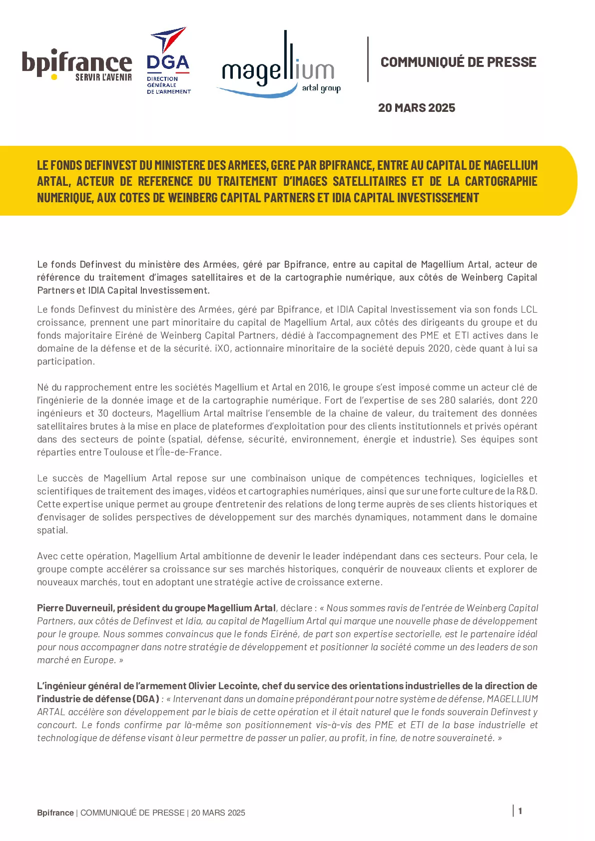 2025 03 20 – CP Definvest entre au capital de Magellium Artal