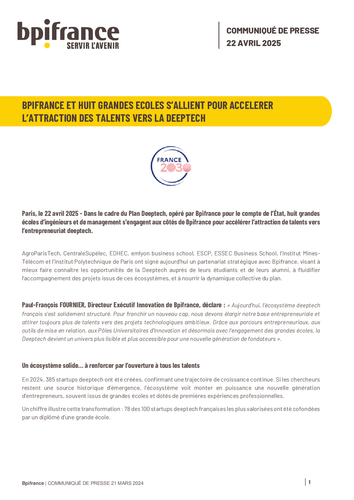 2025 04 23 – Communiqué de presse – Partenariats Bpifrance x Grandes Ecoles