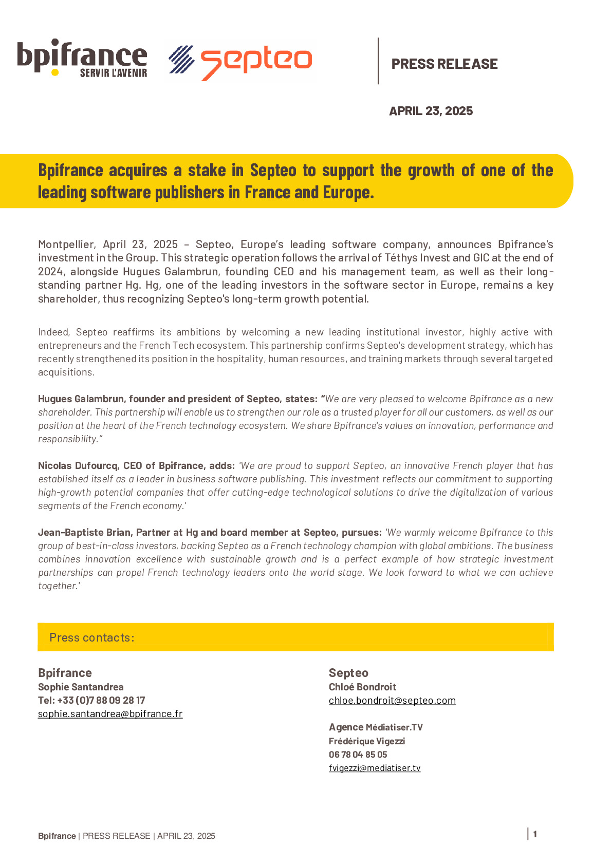 2025 04 23 – PR Bpifrance acquires a stake in Septeo