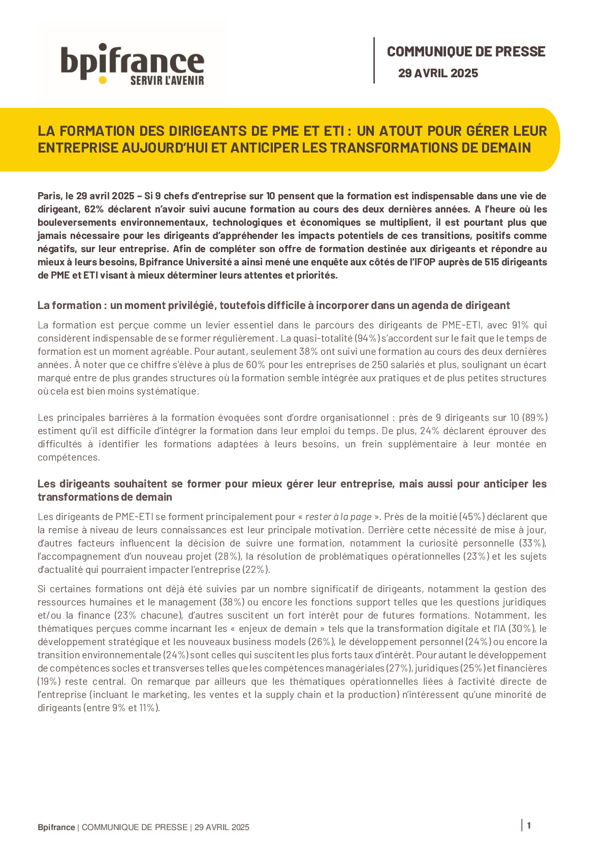 2025 04 29 – LA FORMATION DES DIRIGEANTS DE PME ET ETI  UN ATOUT POUR GÉRER LEUR ENTREPRISE AUJOURD’HUI ET ANTICIPER LES TRANSFORMATIONS DE DEMAIN