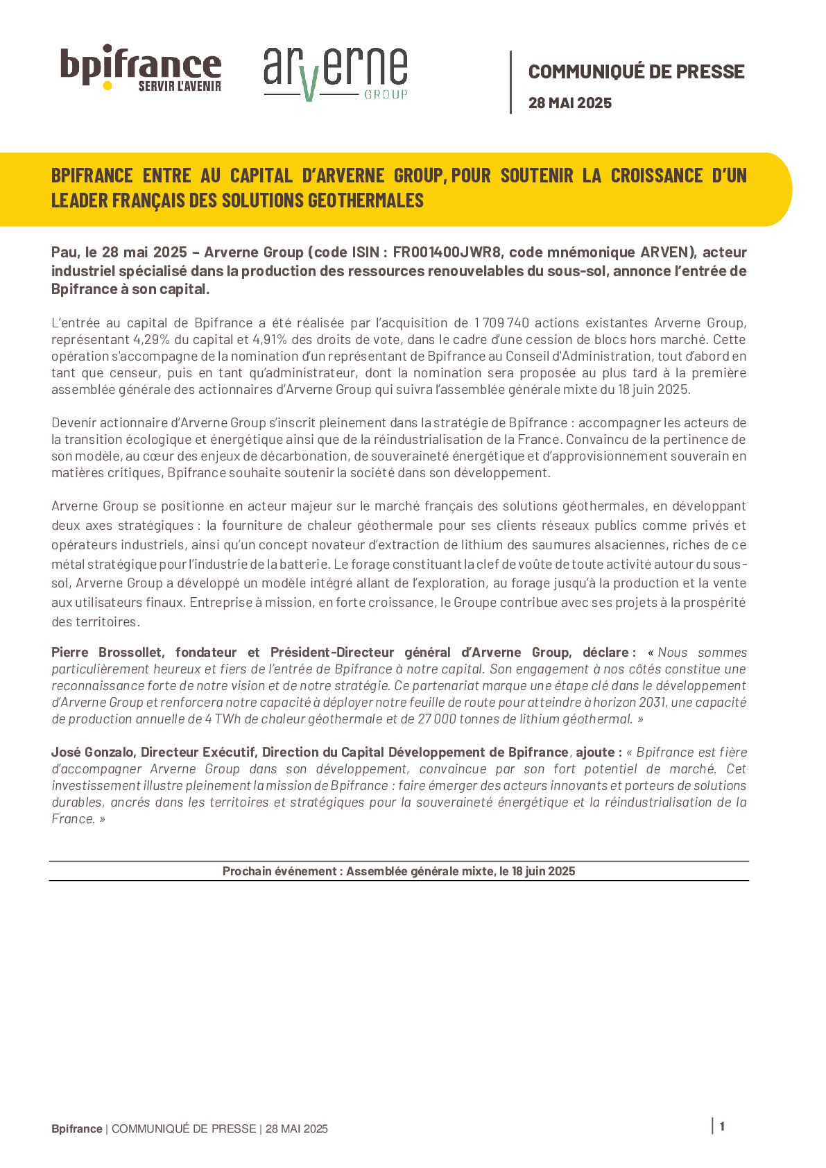 2025 05 28 – CP – Bpifrance entre au capital dArverne Group pour soutenir la croissance dun leader français des solutions géothermales
