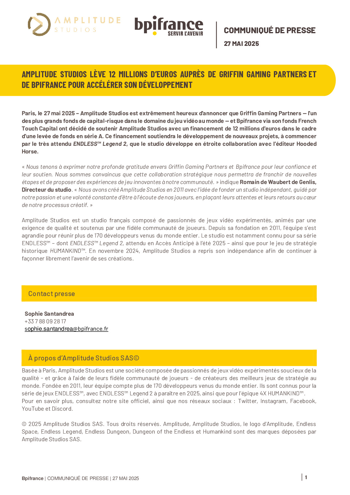 2025 05 27 – CP Bpifrance AMPLITUDE STUDIOS LÈVE 12 MILLIONS D’EUROS