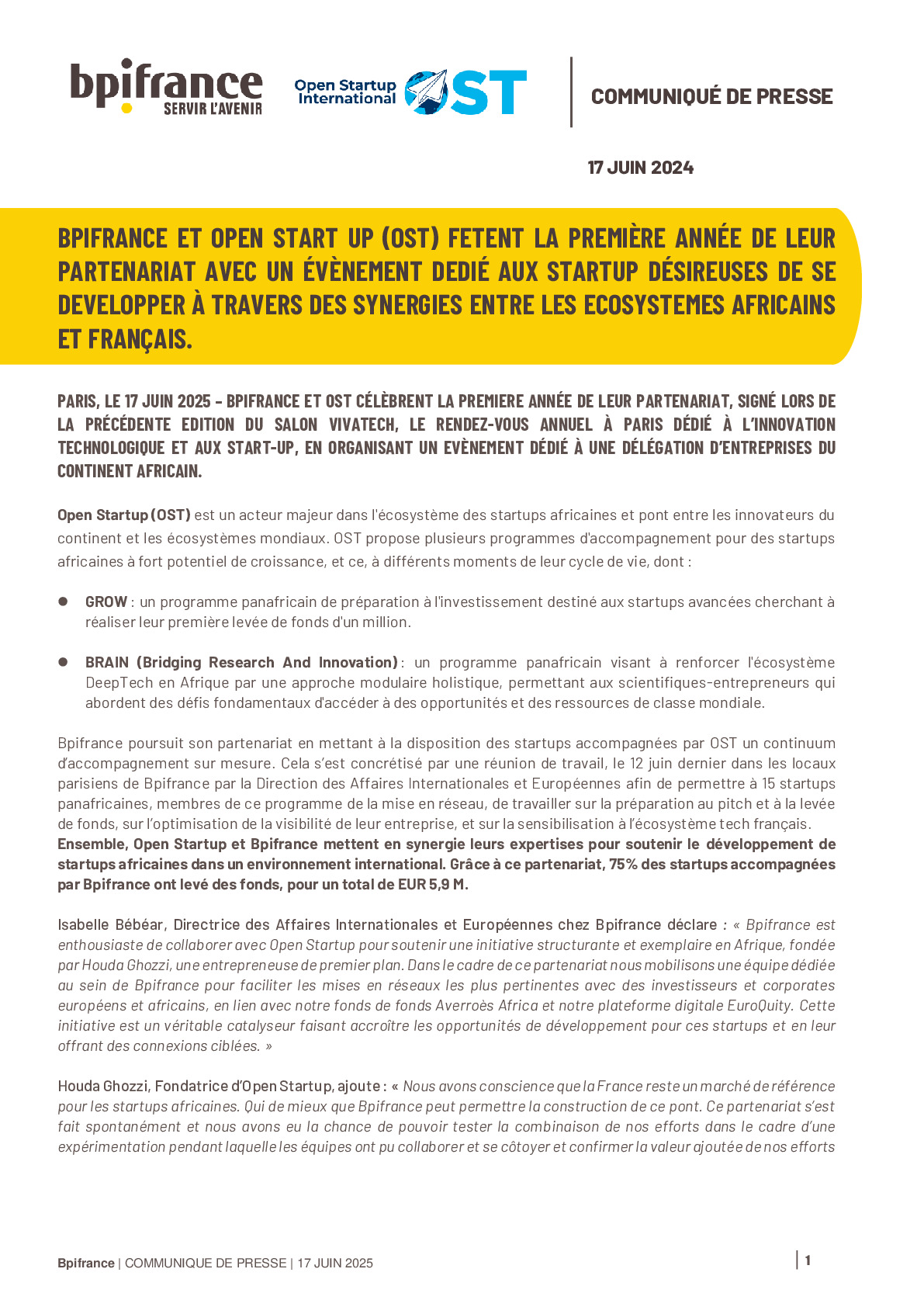 2025 06 17 – BPIFRANCE ET OPEN START UP FETENT LA PREMIÈRE ANNÉE DE LEUR PARTENARIAT