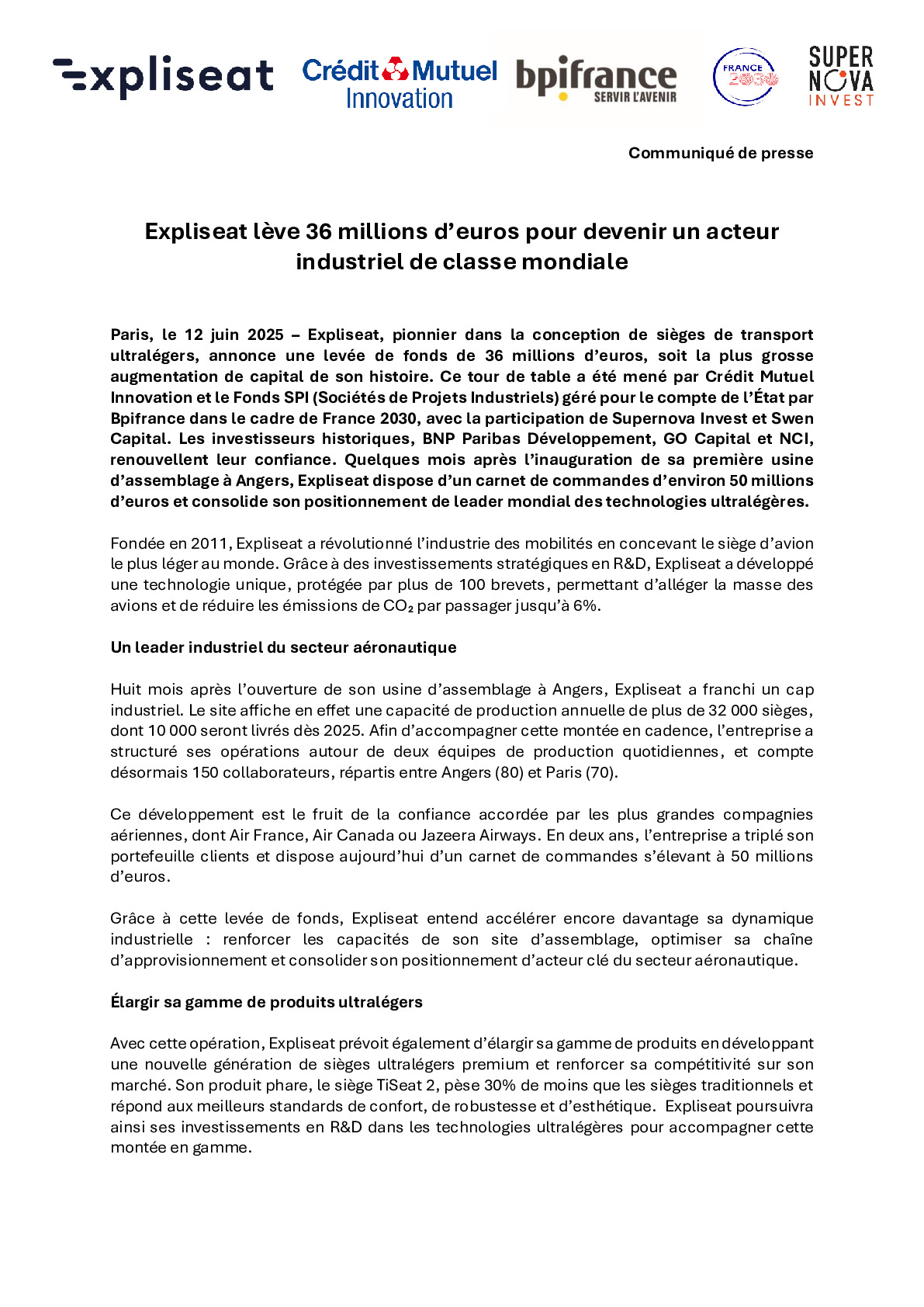 CP – Expliseat lève 36 millions d’euros pour devenir un acteur industriel de classe mondiale