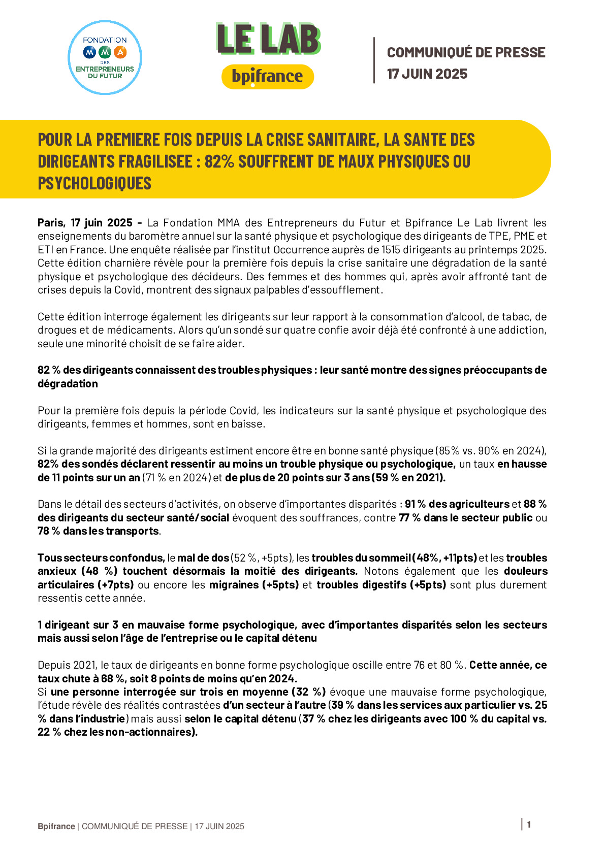 CP 2025.06.17 –  Baromètre Fondation MMA des Entrepreneurs du Futur _ Bpifrance Le Lab