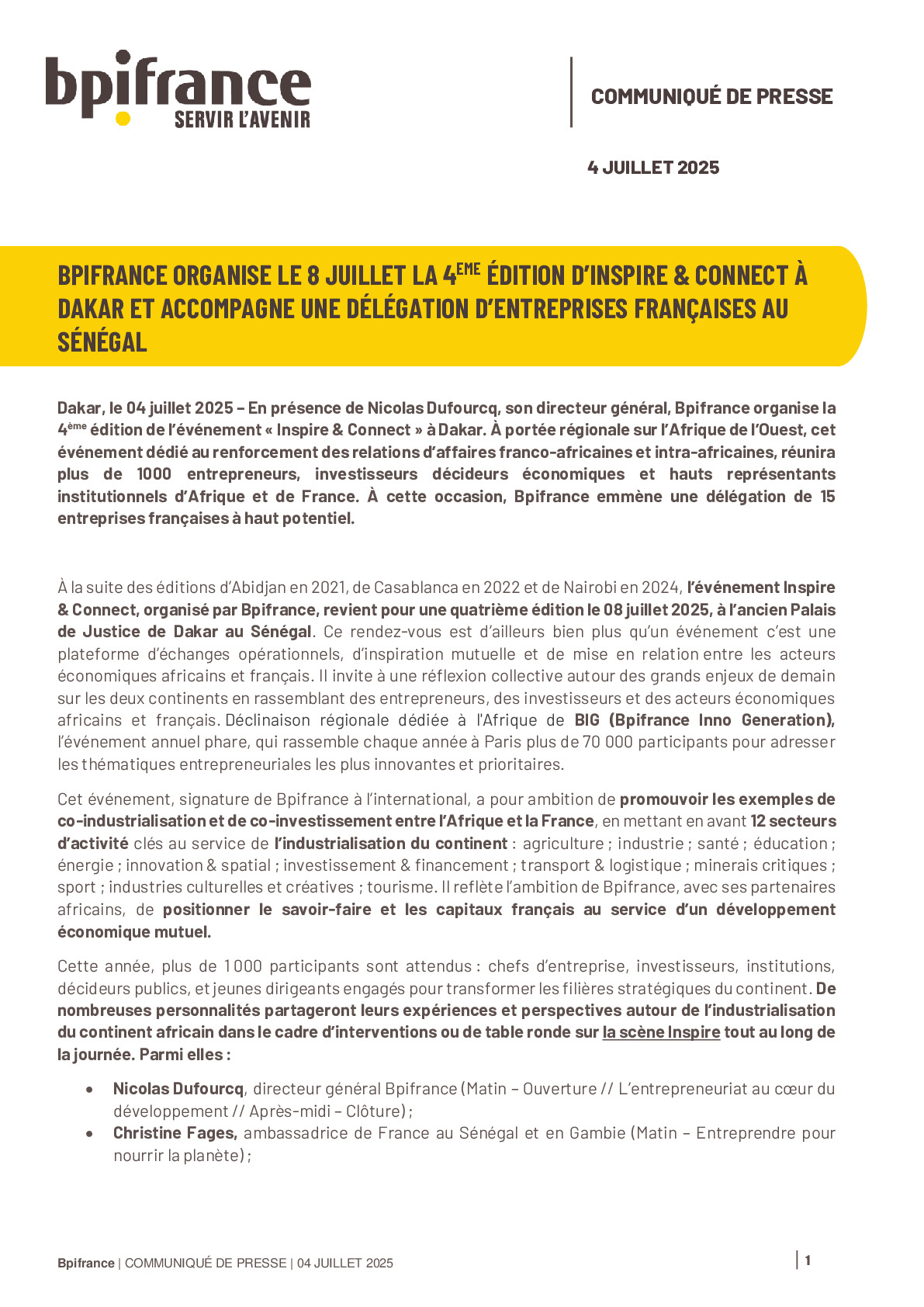 Inspire _ Connect – Dakar – Communiqué de presse