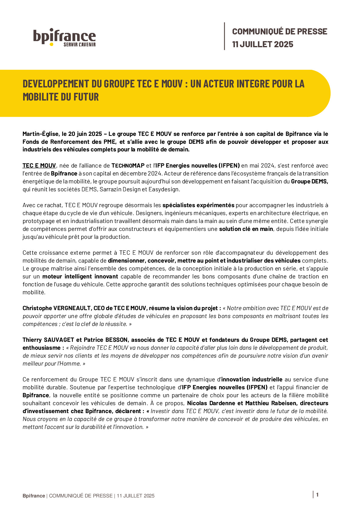 2025 07 10 – Développement du Groupe TEC E MOUV un acteur intégré pour la mobilité du futur