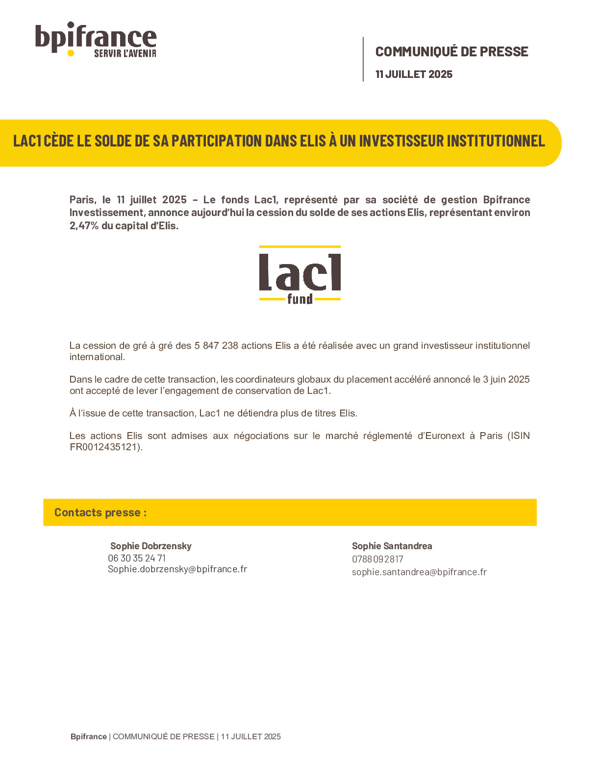 2025 07 11 – CP Lac1 cession Elis