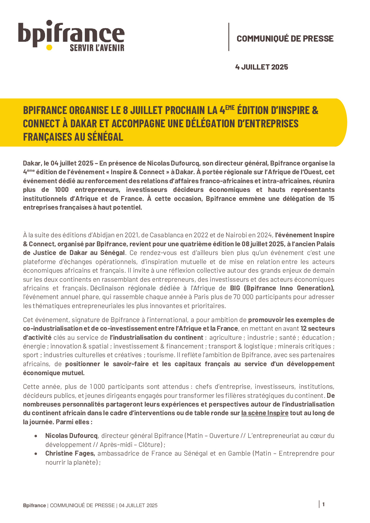 Inspire _ Connect – Dakar – Communiqué de presse