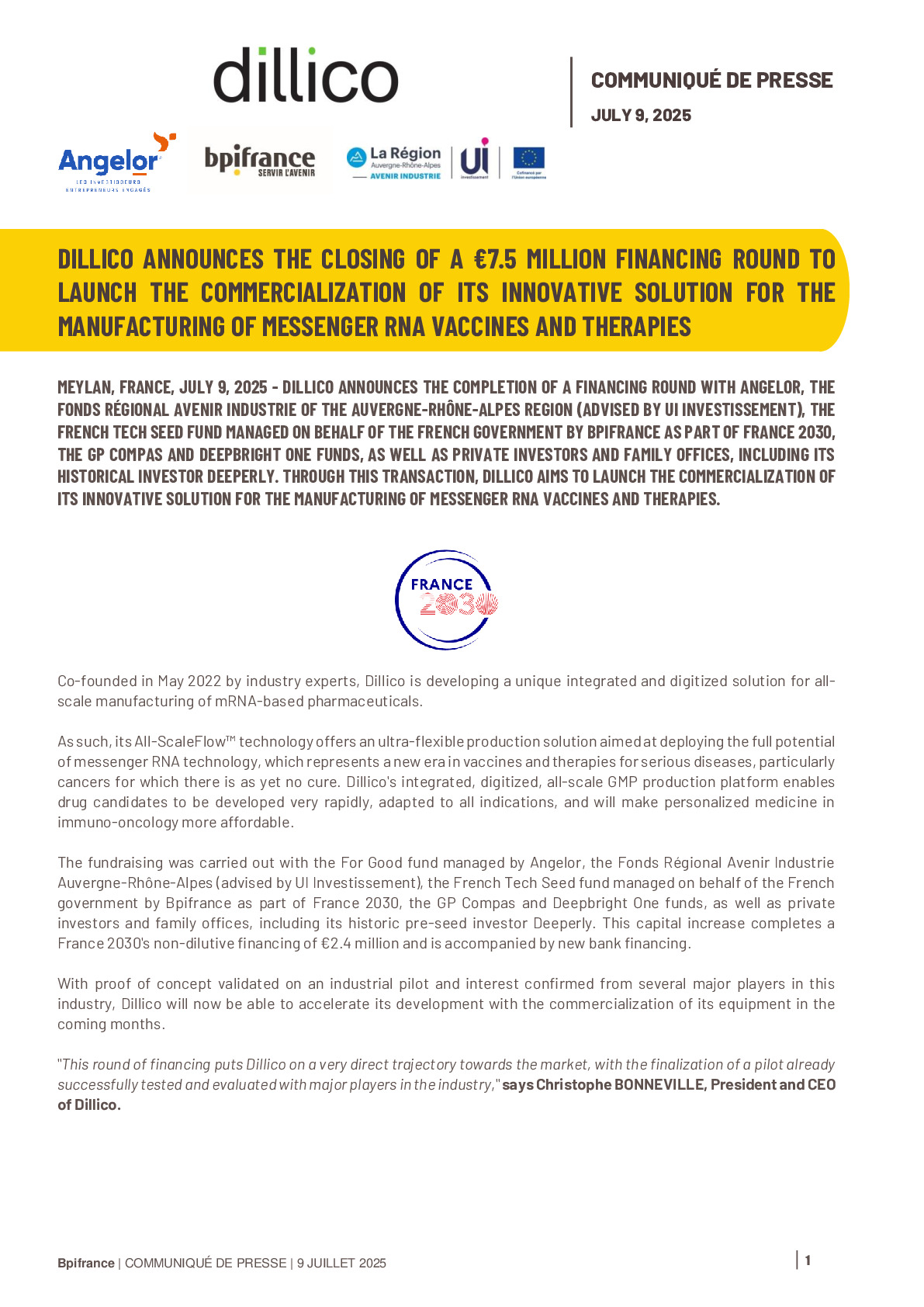 2025 07 09 – PR – Dillico announces the closing of a €7