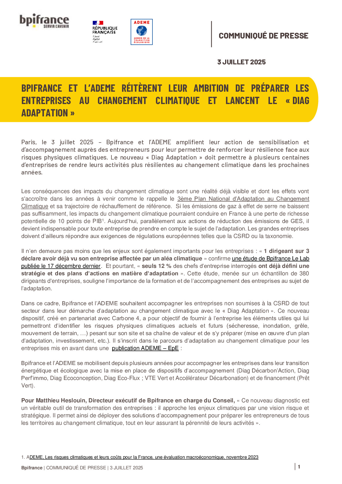 2025 07 03 – CP Bpifrance et ADEME – Lancement du Diag Adaptation